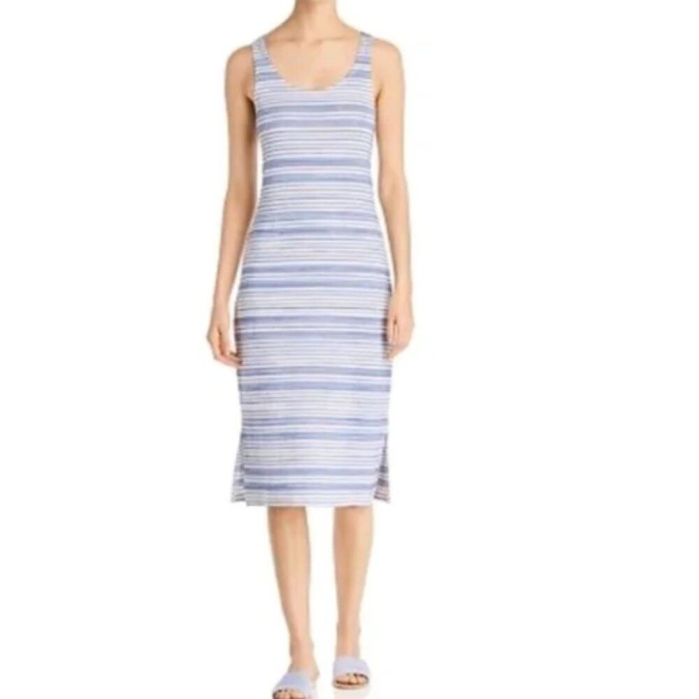 Lysse Mulholland Blue Stripe Scoop Neck Midi Dress NWT Size Small
